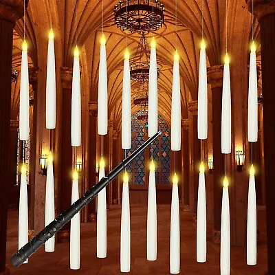 12x Floating Candles Hanging Harry Potter Party Yellow LED Candles & Magic Wand • £22.99