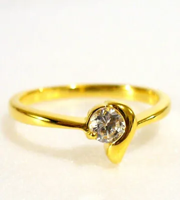 24K Yellow Gold Plated Cubic Zirconia Solitaire Engagement Ring Size O  Q UK • £12.55