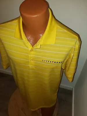 (Medium) Mens Nike Livestrong Golf Polo Yellow Striped Swoosh Logo Dri Fit • $6.50