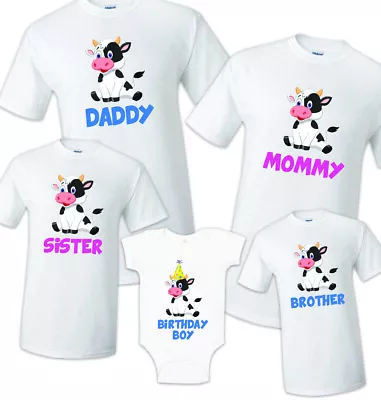 Cow Birthday T Shirt Family Matching Celebration Reunion Party Tee Mom Kid Farm • £9.72