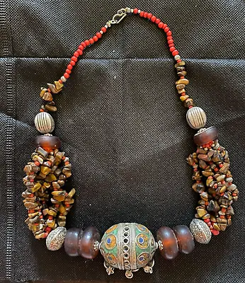 Authentic Moroccan Berber Necklace: Vintage Handcrafted Jewelry With African Art • $99