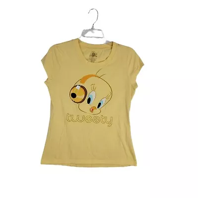 Looney Tunes Junior XL (15-17) Tweety Bird Headphones T-Shirt Scoop Neck Yellow • $9.96