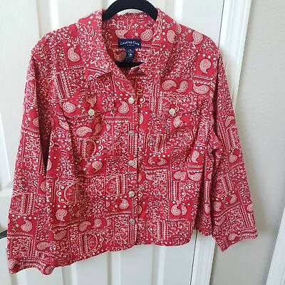 CHARTER CLUB Vintage 90s Red Bandana Paisley Trucker Jacket Western Shacket XL • $49.99