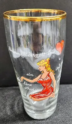 VTG German Bavarian Beer Glass 0.5L Pint Drinking Glass Gold Rim WOMAN IN RED • $24.99