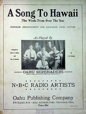 Oahu Serenaders Sheet Music A Song To Hawaii 1933 Winds From Over The Sea Guitar • $12.59