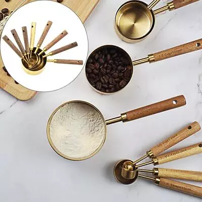 £31.81 • Buy Stainless Steel Measuring Cups And Spoons Set Gold With Wooden Handle Metal