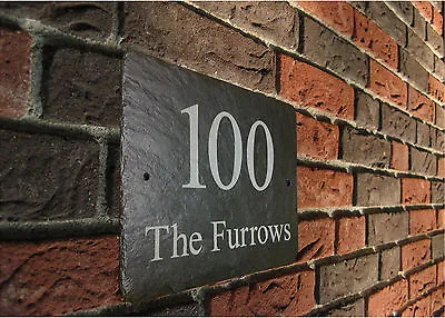 28cm X 18cm Personalised Natural Slate Sign House Name Door Gate Number Plaque • £29.99