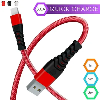 Braided Long 3M 2M 1M USB Charger Cable For IPhone 14 13 12 SE 11 PRO 8 7 6 X • £2.99