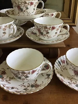 SALE! (8) MINTON Floral ANCESTRAL GOLD England CUPS & SAUCERS Antique • $75