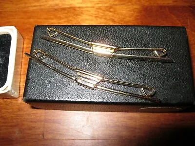 TWO IN BOX Tie Bar Clip Gold Band 2 1/2  Inches Collar Stay Vintage Men Jewelry • $12.50