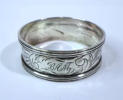 Antique STERLING SILVER NAPKIN RING Floral Pattern With BAM Script Monogram 2  D • $40