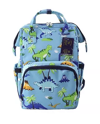 NWT Blue Dinosaur Print Backpack Utility Diaper Bag With Monogram • $42.99
