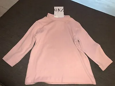 Zara Top Polo Neck Cotton Rich L/Sleeved Plain 3-6m 68cm Pink BNWT • £6.99