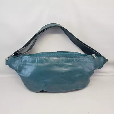 M0851 Half Moon Belt Bag Fanny Pack Crossbody Versatile Teal Blue Polyester • $79.95