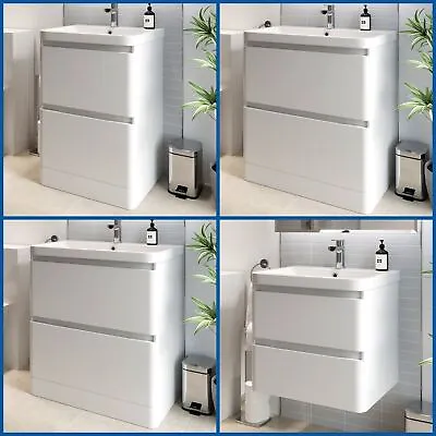 Modern Bathroom Vanity Unit Basin Cabinet Floor Standing Wall Hung Storage White • £249.97