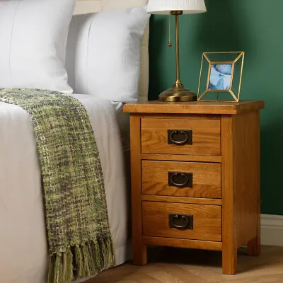 Baysdale Rustic Oak 3 Drawer Bedside Cabinet / Bedroom Lamp Table / Nightstand  • £85