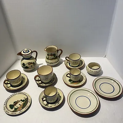 16 Piece Vtg Torquay England Pottery Motto Ware Pitcher Cups Saucers READ Flaws • $39.95