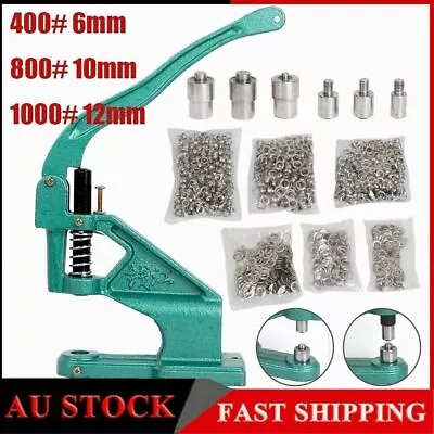 AU Heavy Duty Hand Press 3 Dies 1500 Grommet Eyelet Machine Punch Tool Kit • $49.39