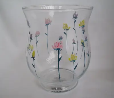 Debenhams Attractive Hand Painted Glass Candle Tea-light Holder 6  Tall 4  Wide • £8.99