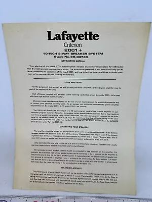 Vintage 1977 Lafayette Criterion 2001+ Speaker System Instruction Manual Sheet 4 • $14.99