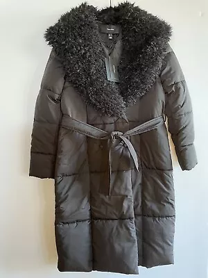 Vero Moda Quilted Puffer Jacket Fuzzy Shawl Neck Cozy Long Women’s Size Small • $44.99