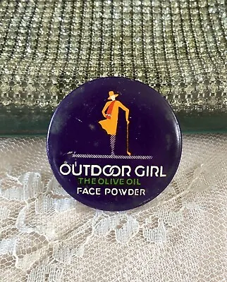 Vintage Art Deco Outdoor Girl Face Powder Box Tin • $25