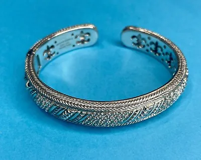 Judith Ripka Sterling Silver Hinged Cuff 6-1/4” Bracelet With Inlaid CZ • $84.99
