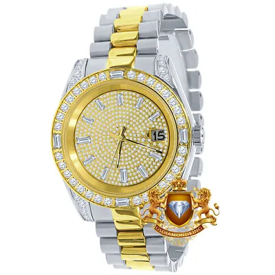 Baguette Full Solid Steel 2 Tone Gold Simulated Diamond President Watch 40mm • £240.93