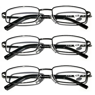 3 Pairs Slim Metal Rectangular Reading Glasses Spring Hinge High Power Reader • $15.95