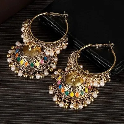 $4.81 • Buy Gypsy Ethnic Round Bells Indian Jewelry Earrings Vintage Tribe Jhumka Earrings