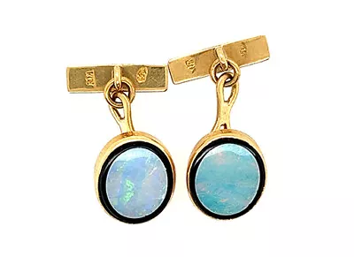 Art Deco Mens European Opal Onyx Cufflinks 18K Gold Antique Original 1930-1940 • $495