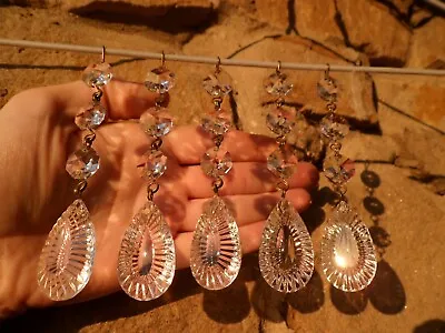 50s RARE & UNUSUAL Vintage Chandelier Glass Crystals Gorgeous Crinoline Drops X5 • £17.99