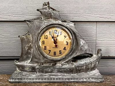 Antique Gibraltar Ship Boat Mantle Clock Windsor Cast Metal Electric Vintage • $109