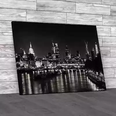 London Skyline By Night Black White Canvas Print Large Picture Wall Art • £18.95