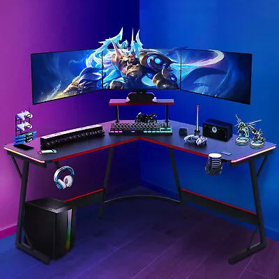 L Shaped Gaming Desk Computer Corner Office Table Gamers Racer Workstation RGB • $189.95