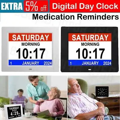 8  In Black LED Dementia Digital Calendar Clock Extra Large Day/Week/Month/Year • $44.45