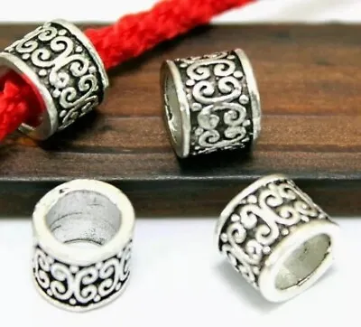 Large Hole Metal Tube Beads For Jewellery Making Carved 8mm Zinc Alloy X10 • £3.49