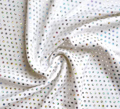 White/Silver Hologram Sequin Metallic Stretch Spandex Fabric- 4 Way Stretch • £1.50