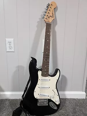 Black Squier 3/4 Strat Solid Body Electric Guitar By Fender Mini  • $145