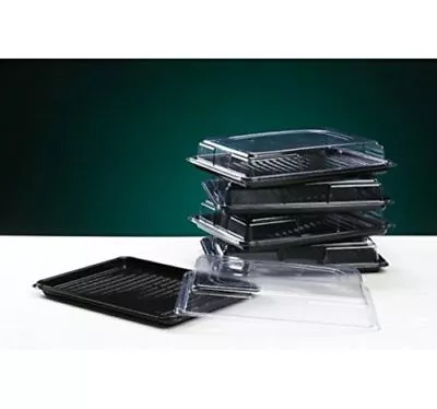 £14.95 • Buy Medium Rectangular Black Sandwich Platters + Clear Lids Buffets Party Cakes