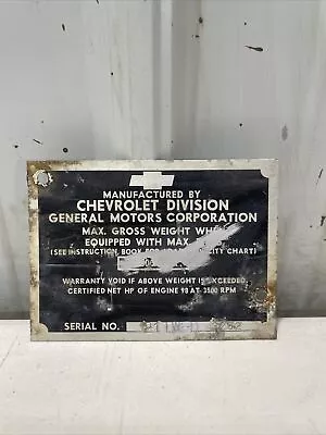 1947-1953 Chevrolet Chevy Oem Truck Data Plate Serial Number Id Tag Vin • $165