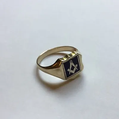 HM 9ct 9k Gold & Enamel Shield Gents Mens Swivel Flip Masonic Signet Ring Size X • £450