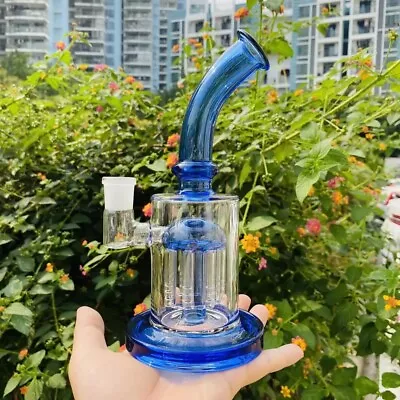 7  Heavy Blue Glass Water Pipe Bong Bubbler Hookah W/ Percolator + Tobacco Bowl • $26.15