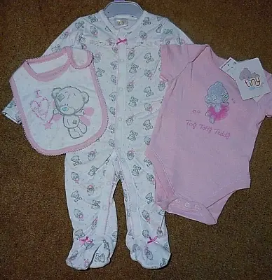 Baby Girls Tatty Teddy Me To You Bear 3pc Pink Sleepsuit Outfit Gift Set 9-12 • $16.41