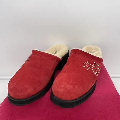 Women's UGG Solvang Mule Shearling Clogs Red Suede Chunky Heel 5430 Size US 10 • $19.99