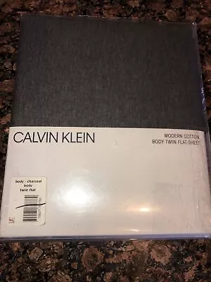 Calvin Klein Modern Cotton Jersey Body Solid TWIN Flat Sheet Charcoal Gray Grey • $18.99