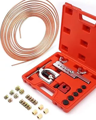 Brake Line Pipe Repair Kit 3/16 25FT Copper Pipe Flaring Tool W/20 Nuts Fittings • $28.99