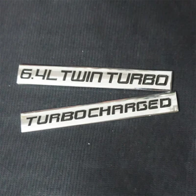 $14.99 • Buy 1PC TURBOCHARGED + 1PC 6.4L TWIN TURBO Black Metal Sticker Emblem Badge Decal V8