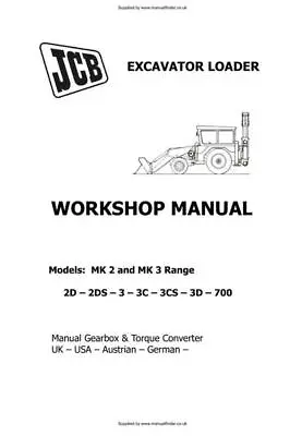 £42 • Buy JCB  Mk2 And Mk 3 Older Models Service Workshop Manual