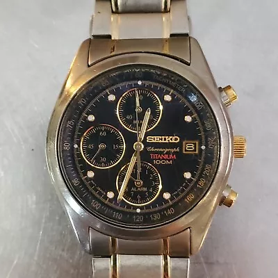 SEIKO Men's Chronograph Titanium Watch Water Resistant 100M Tachymeter Japan • $120